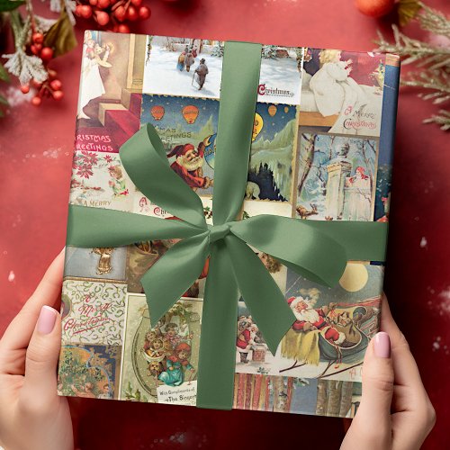 Antique Christmas Holiday Greeting Cards Pattern Wrapping Paper