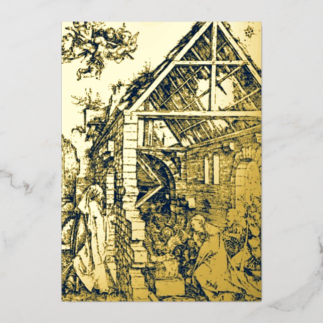 Antique Christmas Nativity by Albrecht Dürer Print Foil Holiday Card (Front)