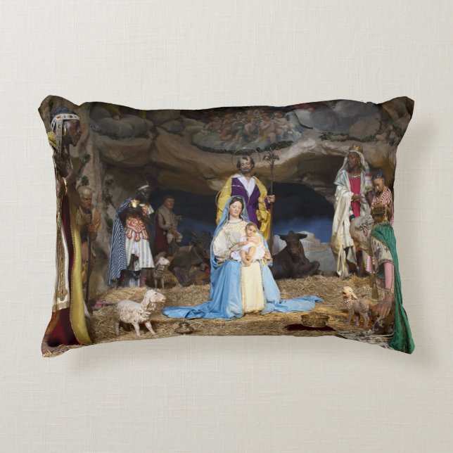Antique Christmas Nativity Scene Accent Pillow (Front)
