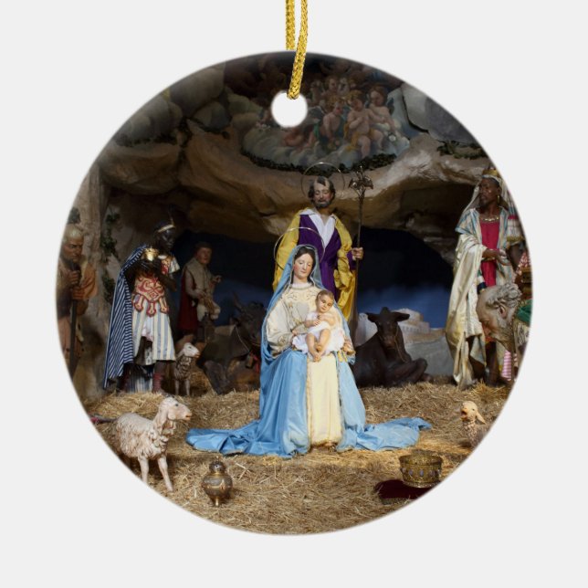 Antique Christmas Nativity Scene Ceramic Ornament (Front)