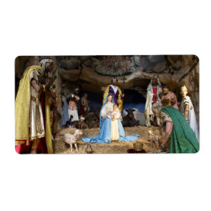 Antique Christmas Nativity Scene Label