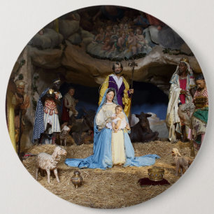 Antique Christmas Nativity Scene Pinback Button