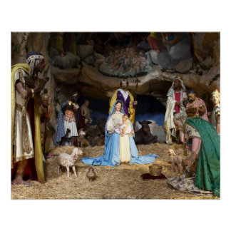 Antique Christmas Nativity Scene Poster