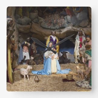 Antique Christmas Nativity Scene Square Wall Clock