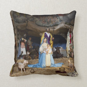 Antique Christmas Nativity Scene Throw Pillow