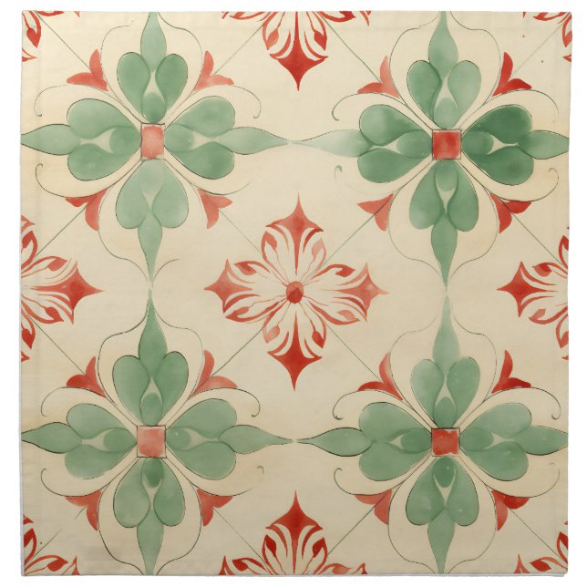 Antique Christmas Tile Cloth Napkin (Front)