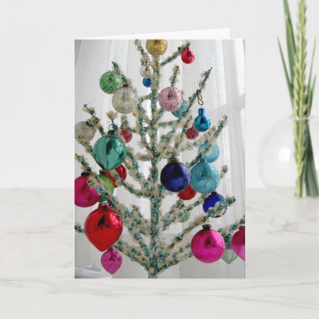 Antique Christmas Tree Greeting Card, Customizable Holiday Card (Front)