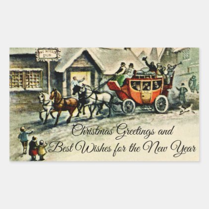 Antique Christmas Vintage New Year Carriage Rectangular Sticker