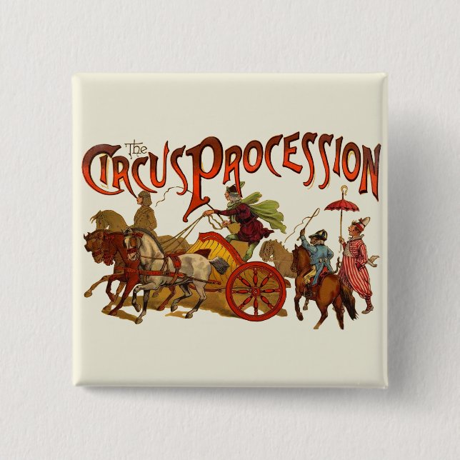 Antique Circus Parade Clowns Horses Button (Front)