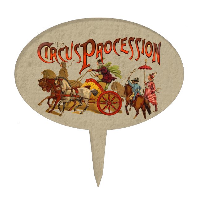 Antique Circus Parade Clowns Horses Cake Topper (Front)