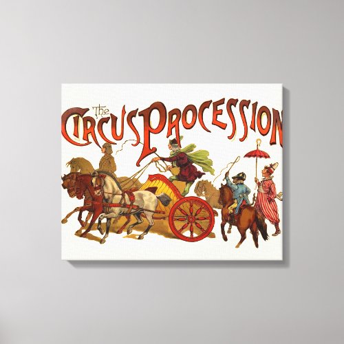 Antique Circus Parade Clowns Horses Canvas Print