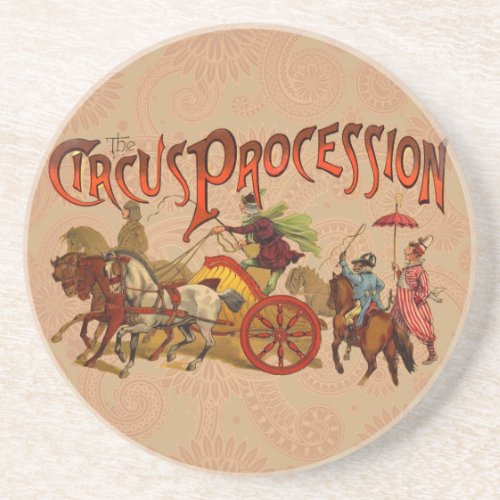 Antique Circus Parade Clowns Horses Drink Coaster