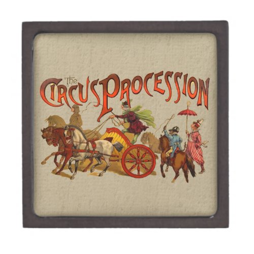 Antique Circus Parade Clowns Horses Jewelry Box