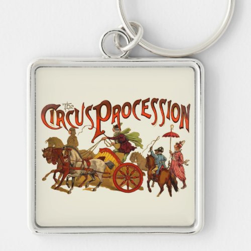 Antique Circus Parade Clowns Horses Keychain