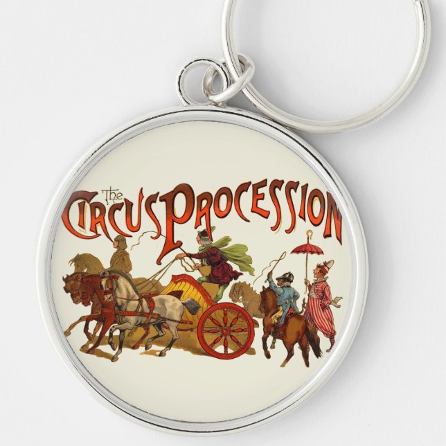 Antique Circus Parade Clowns Horses Keychain (Front)