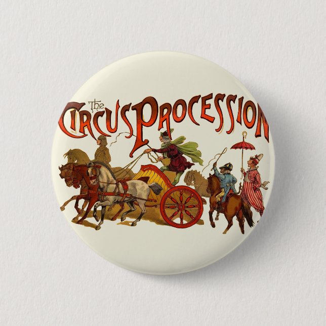 Antique Circus Parade Clowns Horses Pinback Button (Front)