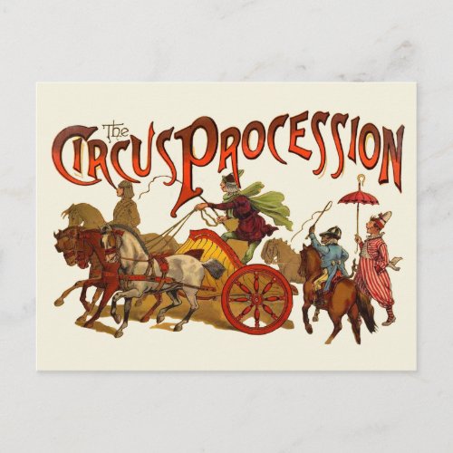 Antique Circus Parade Clowns Horses Postcard