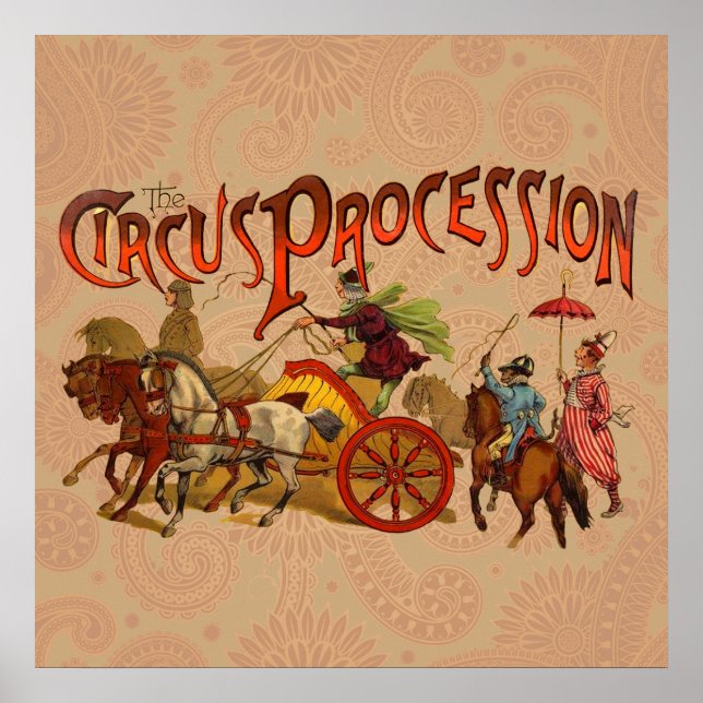 Antique Circus Parade Clowns Horses Poster (Front)