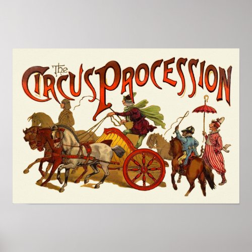 Antique Circus Parade Clowns Horses Poster