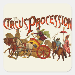 Antique Circus Parade Clowns Horses Square Sticker