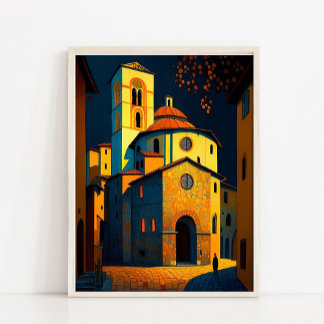 Antique Cityscape Oil Painting, Vintage Architectu Poster