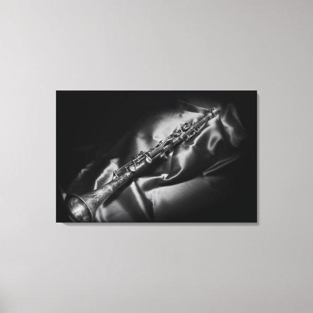 Antique clarinet still life, B&W Canvas Print (Front)