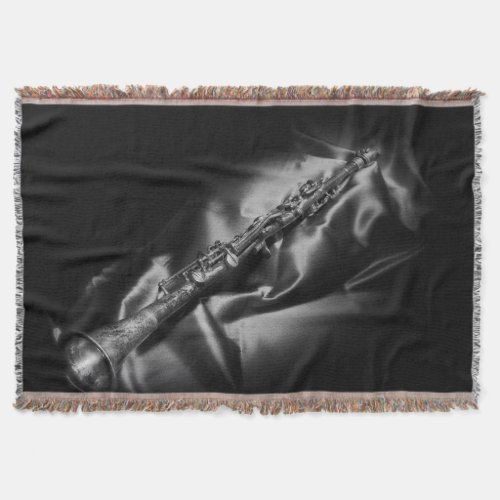Antique clarinet still life BW Throw Blanket