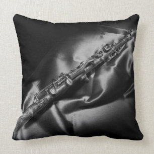Antique clarinet still life, B&W Throw Pillow
