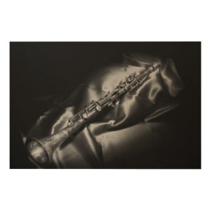 Antique clarinet still life, B&W Wood Wall Decor