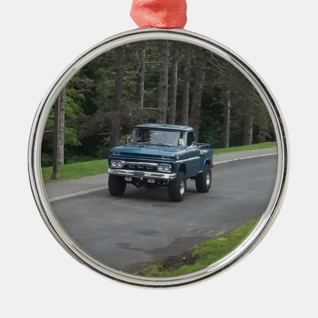 Antique classic Blue GMC Pickup Truck Metal Ornament (Front)