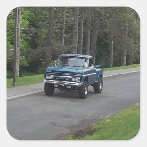 Antique classic Blue GMC Pickup Truck Square Sticker