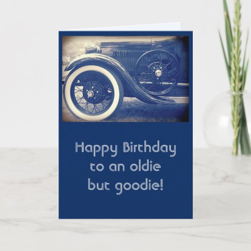 Antique Classic Car Blue Happy Birthday Card