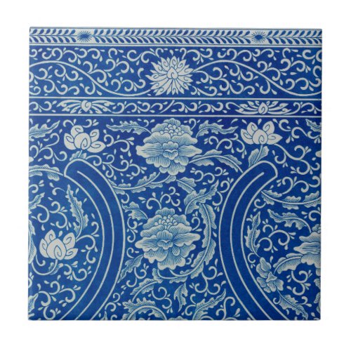 Antique Classic Chinese Floral Cobalt Blue Pattern Ceramic Tile