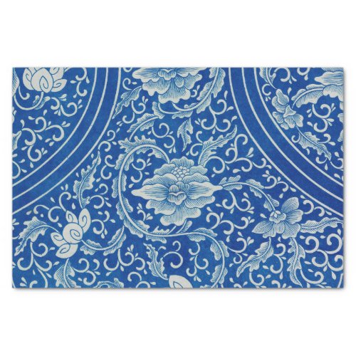 Antique Classic Chinese Floral Cobalt Blue Pattern Tissue Paper