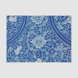 Antique Classic Chinese Floral Cobalt Blue Pattern Tissue Paper