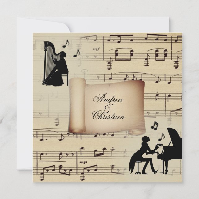 Antique Classical Music Theme Wedding Invitation (Back)