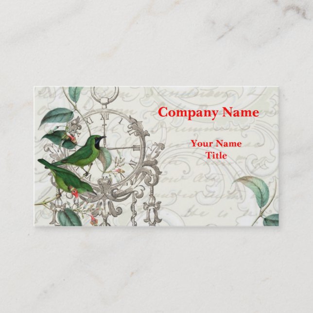 Antique Clock and Birds Business Card (Front)