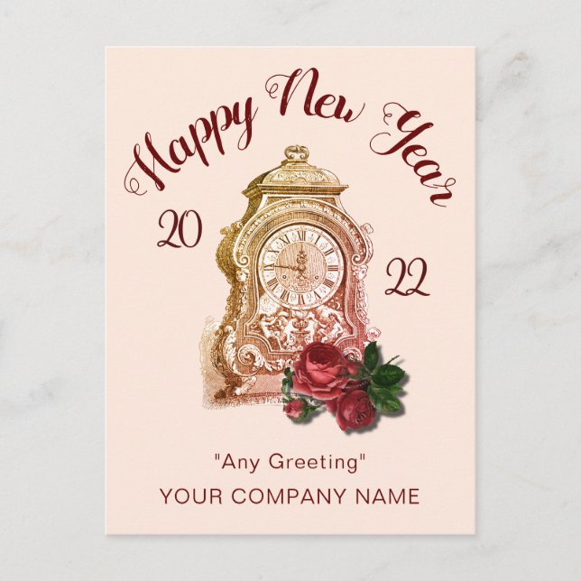 Antique Clock Business Happy New Year Postcard (Front)