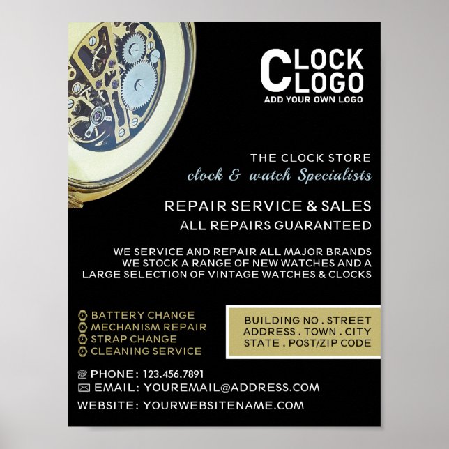 Antique Clock, Horologist Advertising Poster (Front)