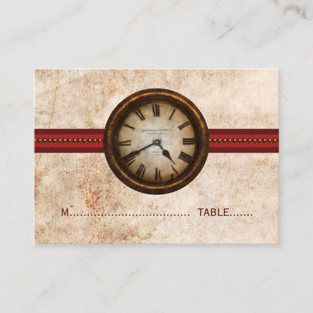 Antique Clock Place Card, Red Card (Front)