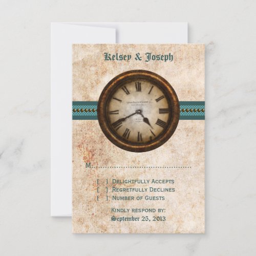Antique Clock Response Card, Teal