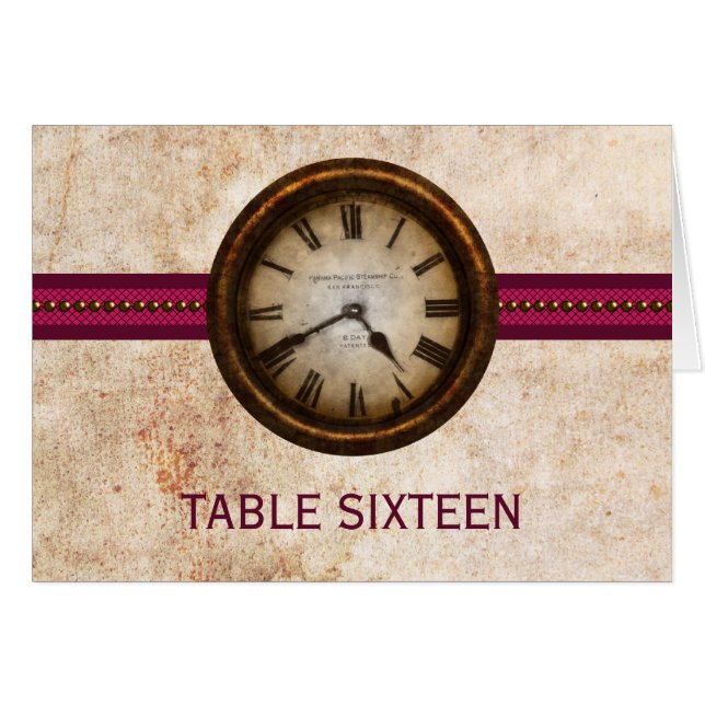 Antique Clock Table Number Card, Fuchsia (Front Horizontal)