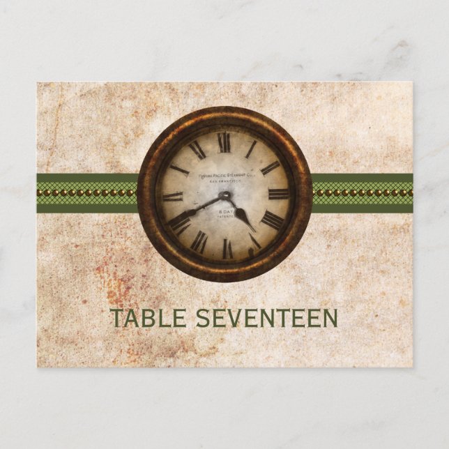Antique Clock Table Number Postcard, Green (Front)