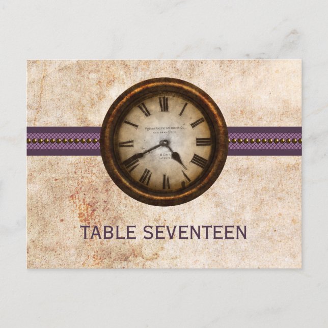 Antique Clock Table Number Postcard, Purple (Front)