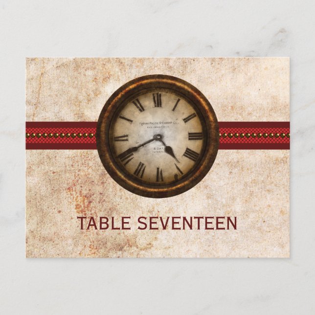 Antique Clock Table Number Postcard, Red (Front)