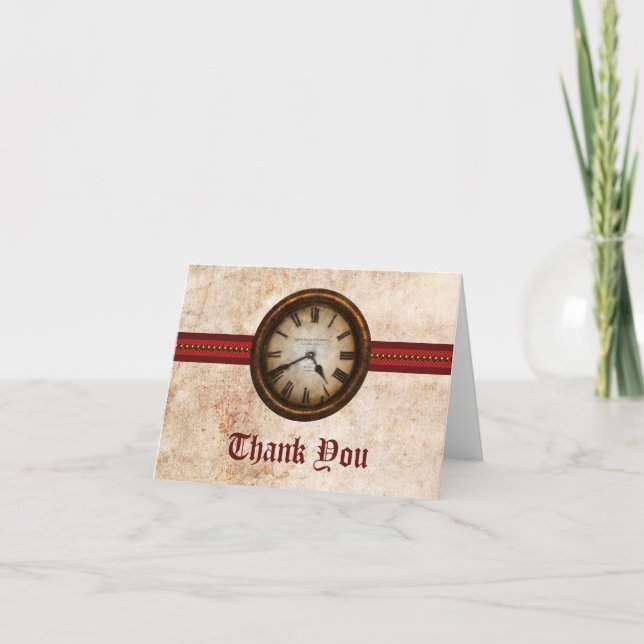 Antique Clock Thank You Card, Red Card (Front)
