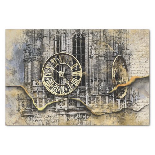 Antique Clock Tower | Steampunk Ripped Decoupage Tissue Paper