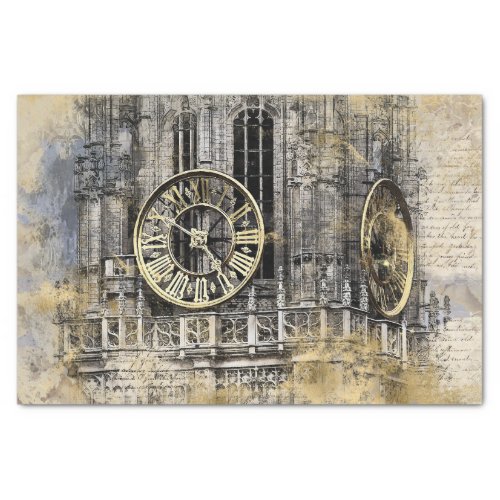 Antique Clock Tower | Vintage Steampunk Decoupage Tissue Paper