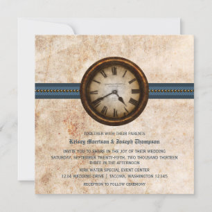 Antique Clock Wedding Invitation, Blue Invitation