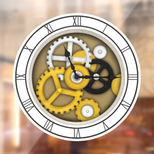 Antique Clockface with Trompe L'oeil Gears Decal